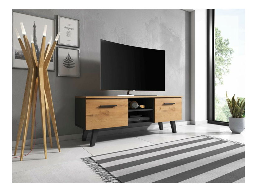TV asztal/Kisebb szekrény Neal (matt fekete + arany craft)