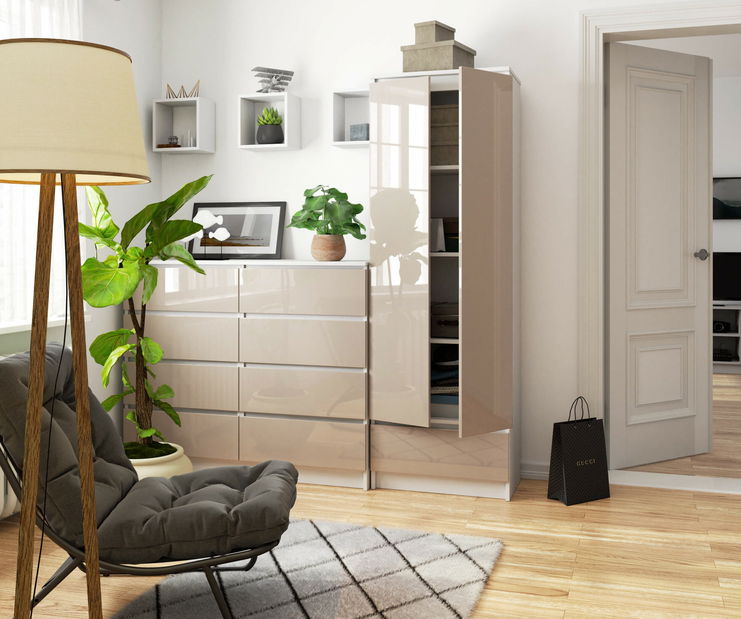 Polcosszekrény Renzo (fehér + fényes cappucino)