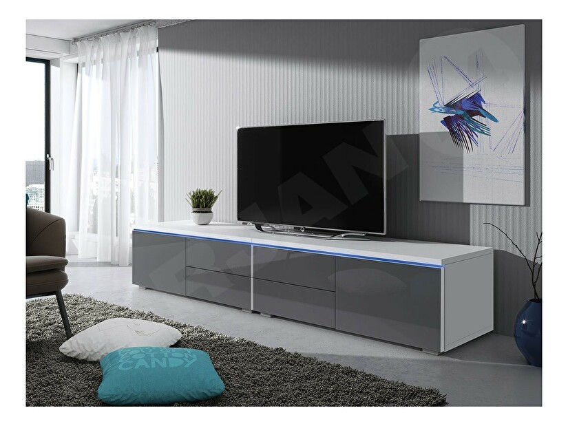 TV asztal Coral XI Double (fehér + fényes szürke)
