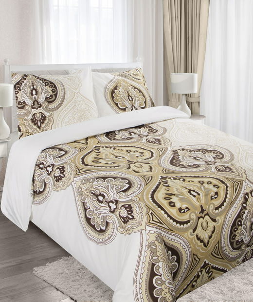 Posteľná bielizeň 200x220 cm Gina (hnedá + biela) (komplet s obliečkami na vankúše)