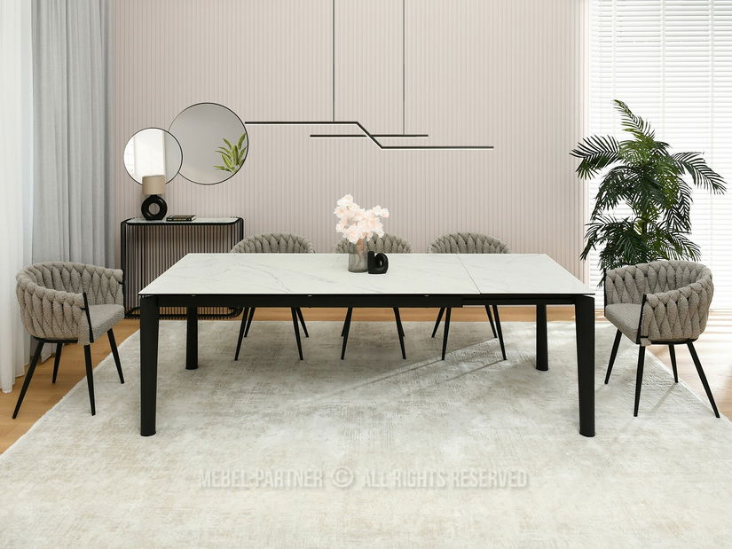 Masă de sufragerie Tornado (marmură albă + negru)