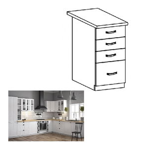 Dulap inferior de bucătărie cu patru sertare D40S4 Provense (Alb + sosna andersen)