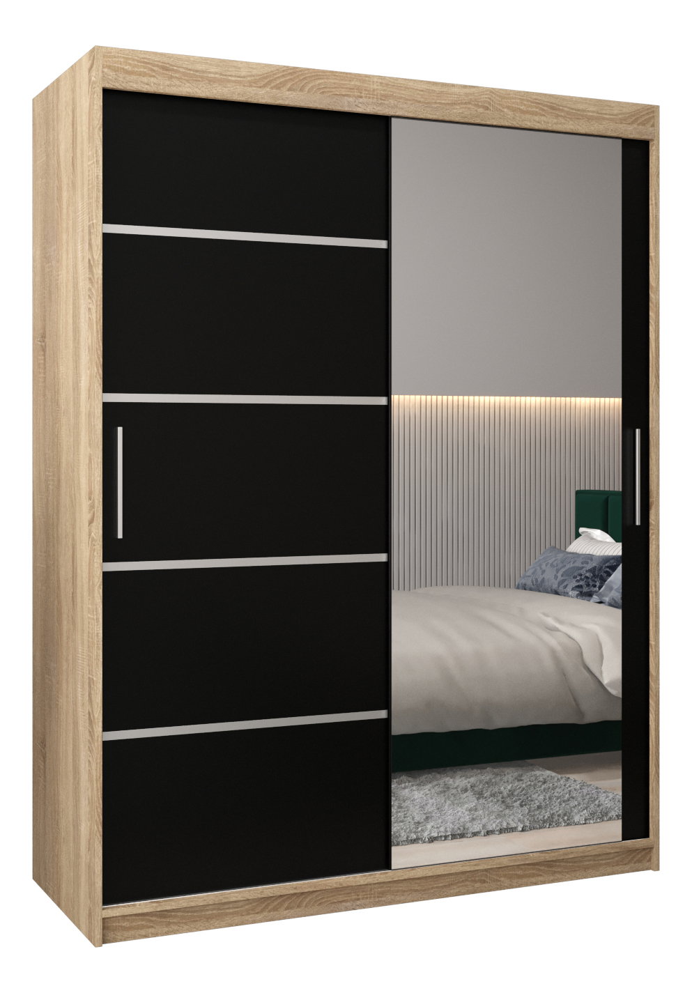 Šatníková skriňa 180 cm so zrkadlom Verika 2 180 (dub sonoma + čierna)