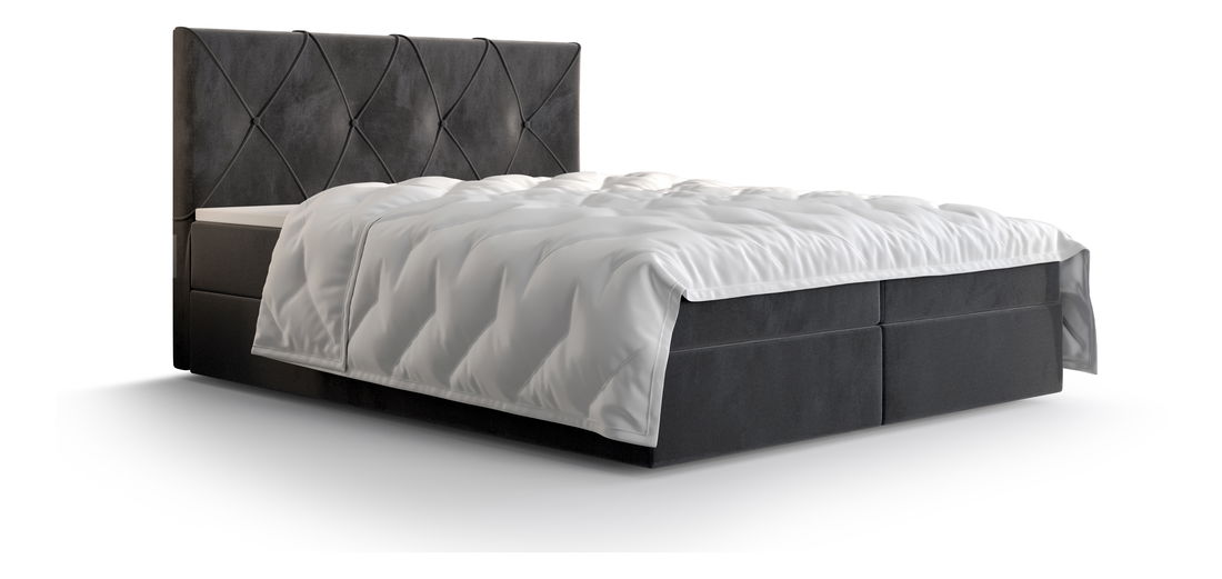 Manželská posteľ Boxspring 160 cm Athena Comfort (tmavosivá) (s matracom a úložným priestorom)