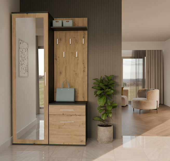Set mobilier hol Dialogos 1 (antracit + stejar artisan) (cu oglindă)