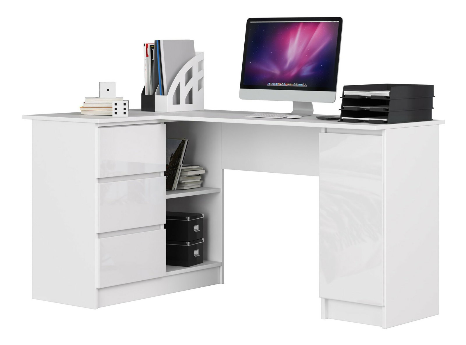 Sarok PC asztal Bienvenida (fehér + fényes fehér) (B)