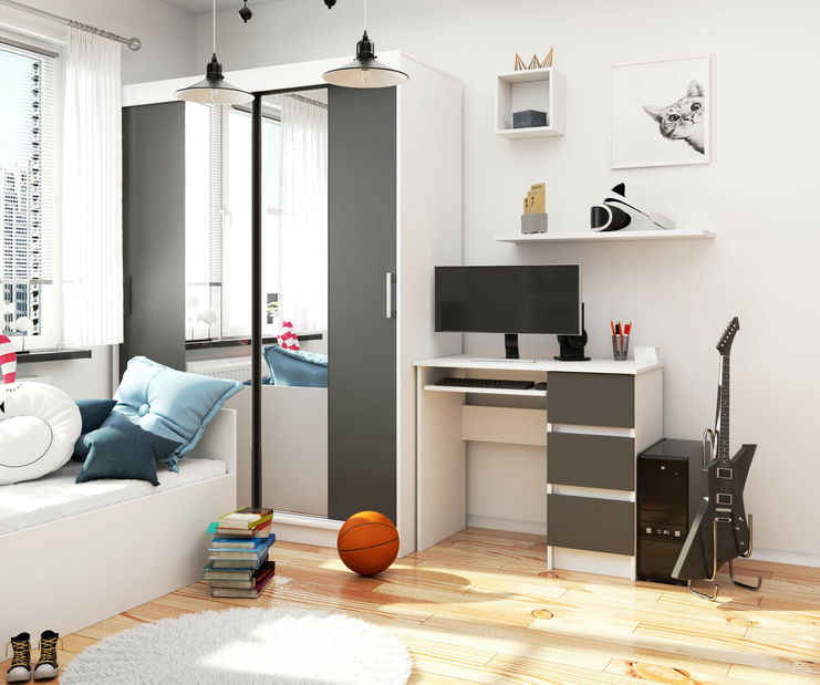 Masă PC Benicio (Alb + grafit gri) (D)