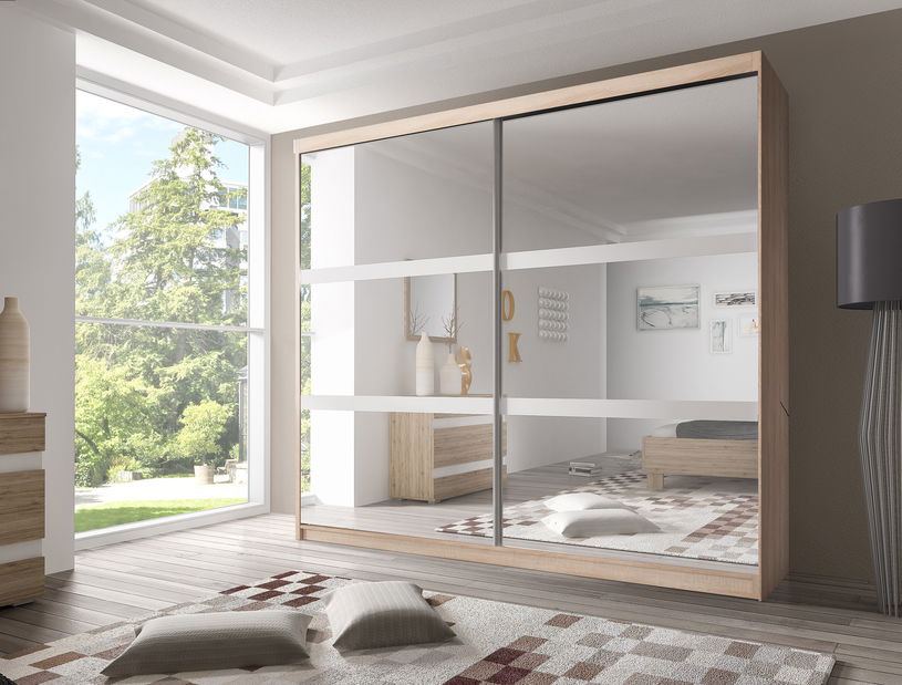 Šatníková skriňa Mebur 10 180 (dub sonoma + biela + zrkadlo)