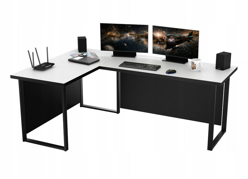 Rohový pc stôl Vintid (biela + čierna)
