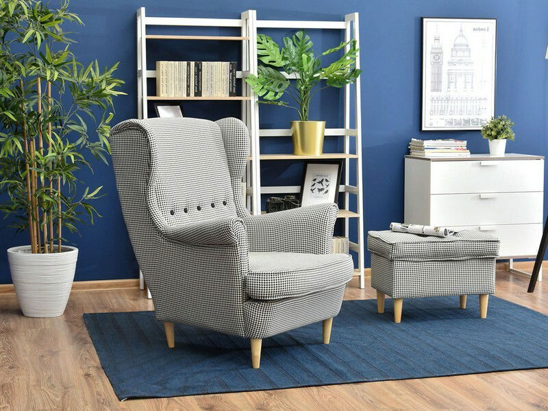 Fotoliu cu urechi Margis (alb negru + nuc)