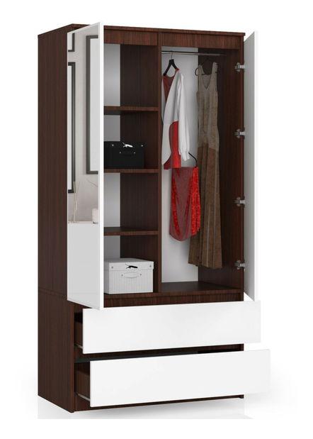 Šatníková skriňa Safwan II (wenge + biela) (so zrkadlom)