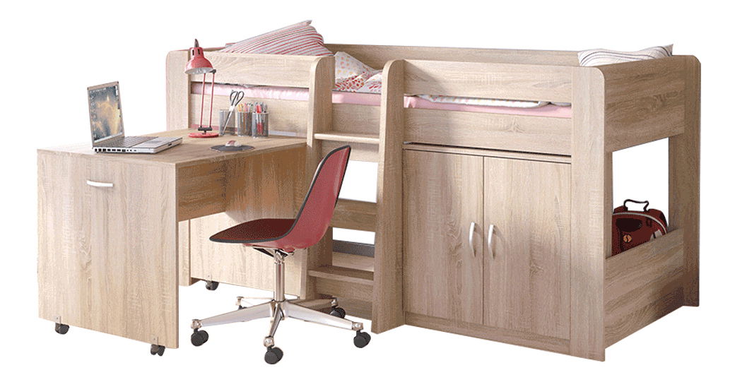 Pat pentru copii combinat 90 cm Flann (stejar sonoma) (cu placă somieră )