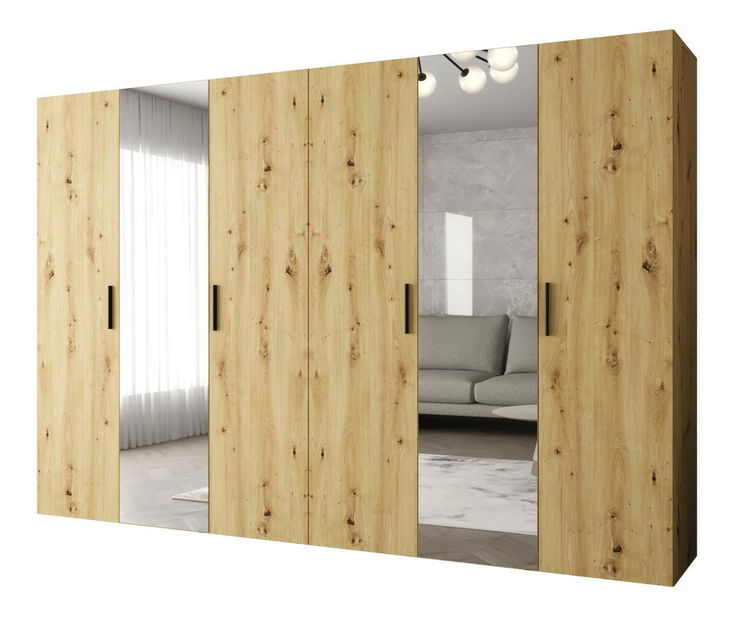 Dulap de haine 300 cm Borry 2 (Stejar artisan + Negru)