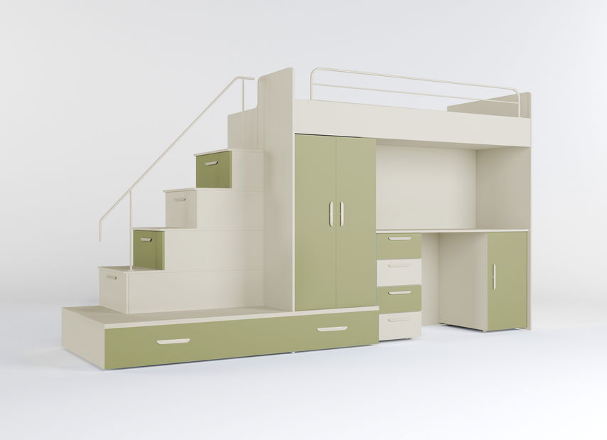 Pat pentru copii Ruby V (cașmir + măslin) (cu somiere)