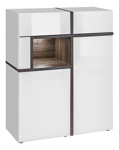 Komoda Carlyn 28 PEW CS WSN (biela matná + brest perlový + vysoký lesk biely)