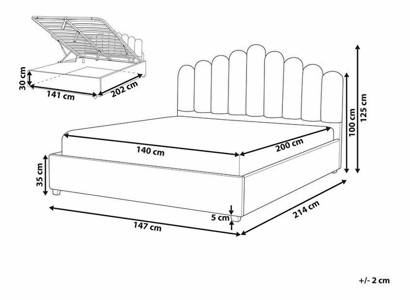 Bračni krevet 140 cm Valhala (bež) (s podnicom i prostorom za odlaganje)