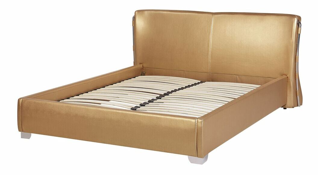 Manželská posteľ 160 cm PARNAS (s roštom a LED osvetlením) (zlatá)