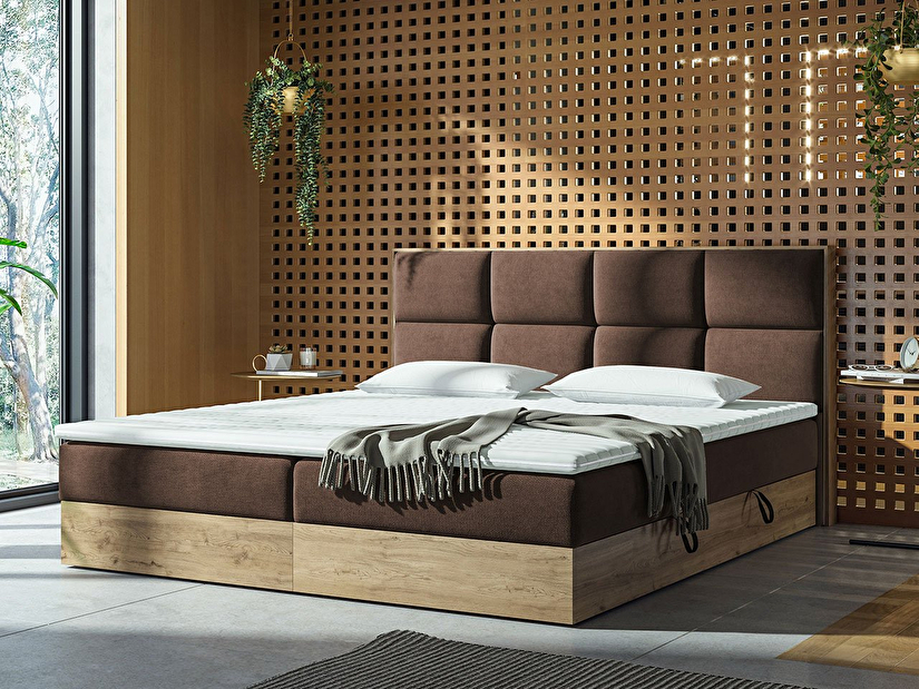 Manželská posteľ Boxspring 140 cm Bolondra (zlatý remeselný dub + soro 28)