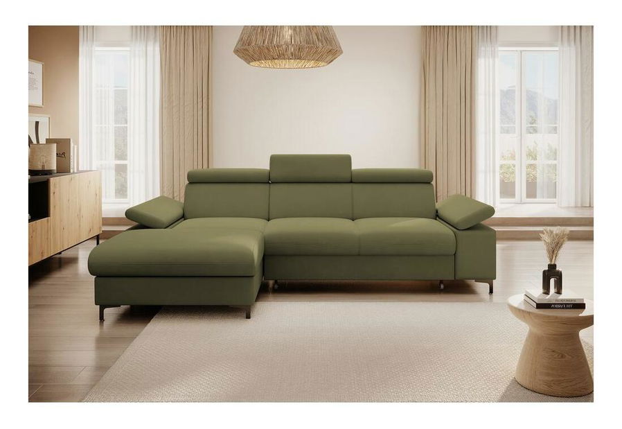 Kutna garnitura Miles (L) (maslinasto zelena + crna)