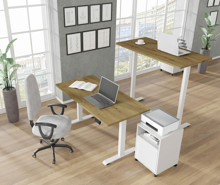 Masă PC electrică Motiva 120 (alb + Stejar artisan)