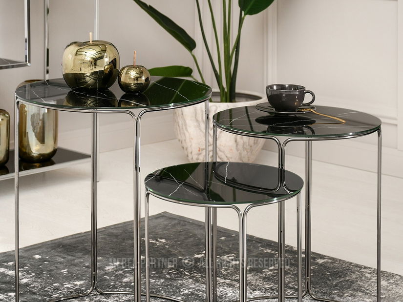 Măsuță de cafea Belianni Zest (marmură negru + nikel)