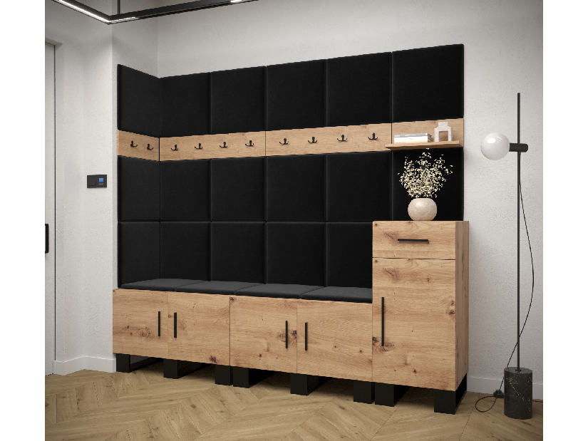 Set mobilier pentru hol Amanda 9 (Stejar artisan + Negru)