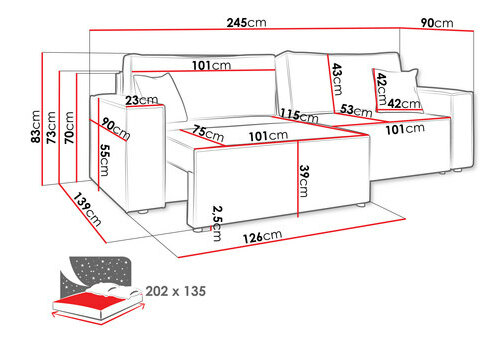 Sofa na razvlačenje Stosono (siva) (s prostorom za odlaganje)