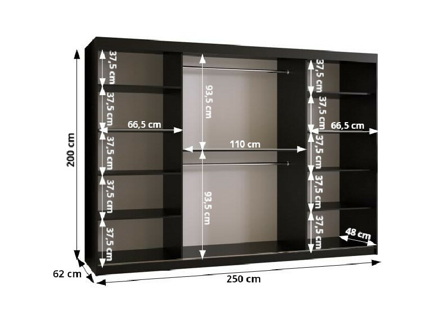 Šatníková skriňa 250 cm Riana Slimo 1 250 (biela)