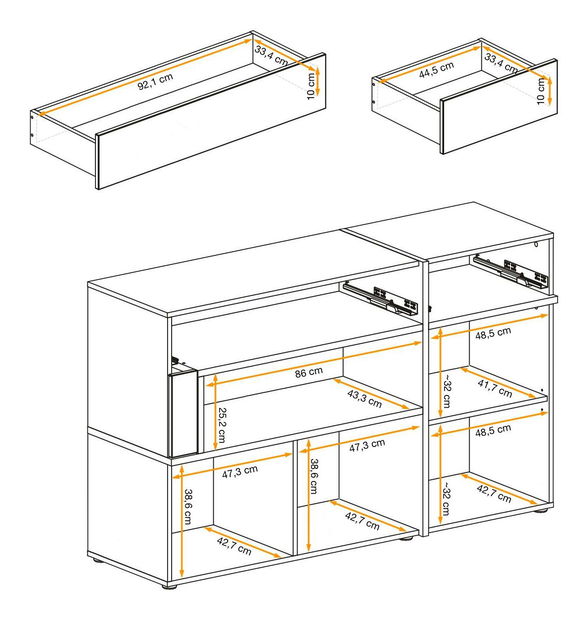 Komoda Carlyn (hikora jackson + čierna) (s LED osvetlením)
