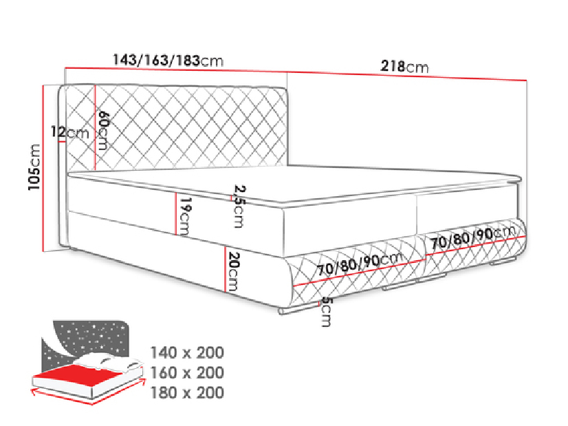 Pat matrimonial Boxspring Ella (140x200) (Manila 16)