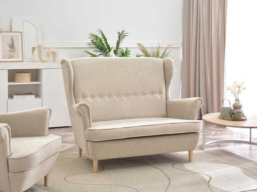 Pohovka dvojsedačka v tvare ušiak Muriera (piesková + buk)