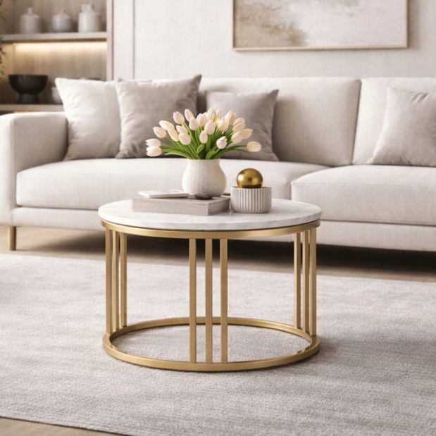 Stolić za kavu Kenrucky (bijeli sjaj + zlatna) 