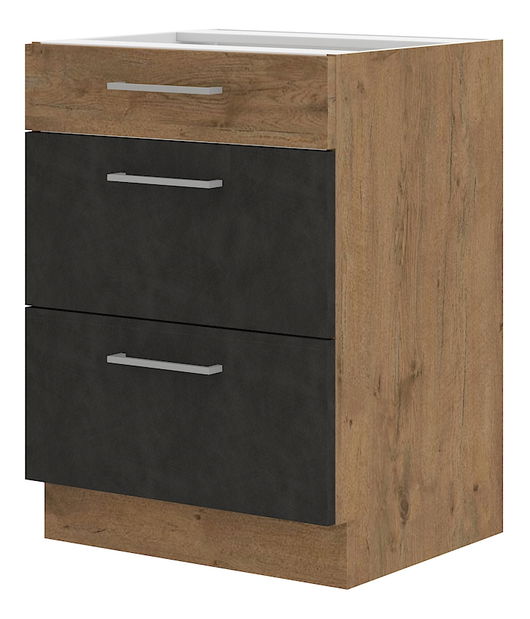 Alsó konyhaszekrény Virion 60 D 3S BB (lancelot tölgy + szürke) *kiárusítás