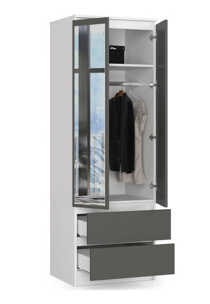 Šatníková skriňa Suman II (biela + sivá) (so zrkadlom) *výpredaj