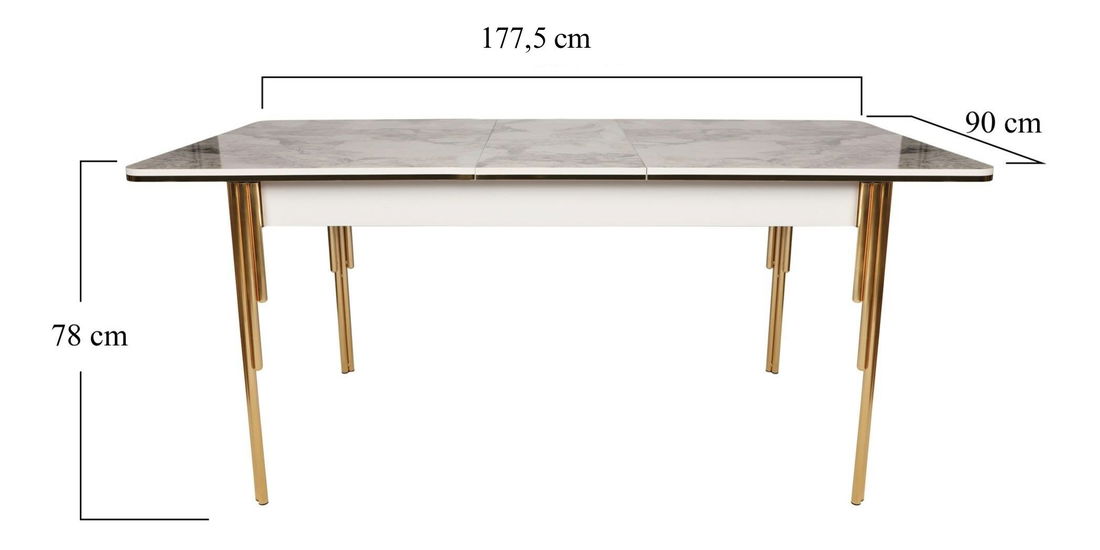 Masă de sufragerie extensibilă (pentru 6 persoane) Diana (auriu + alb) *resigilat