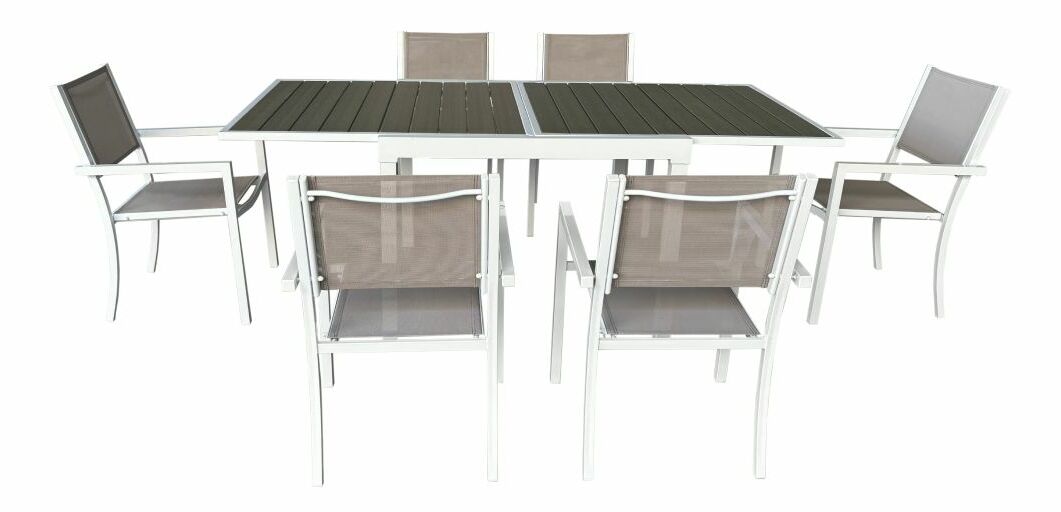 Vrtni stol na razvlačenje DARIO (bijeli čelik + siva) (za 4 do 8 osoba)