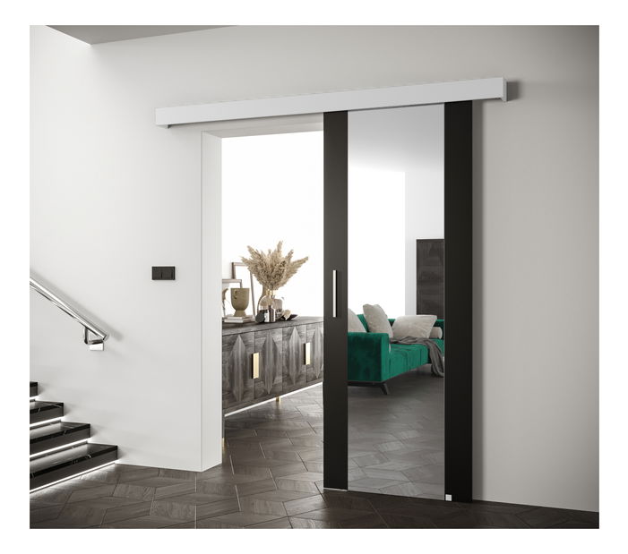 Klizna vrata 90 cm Sharlene II (crna mat + bijela mat + srebrna) (s ogledalom)