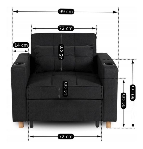 Széthúzható fotel Suspendida (fekete) 