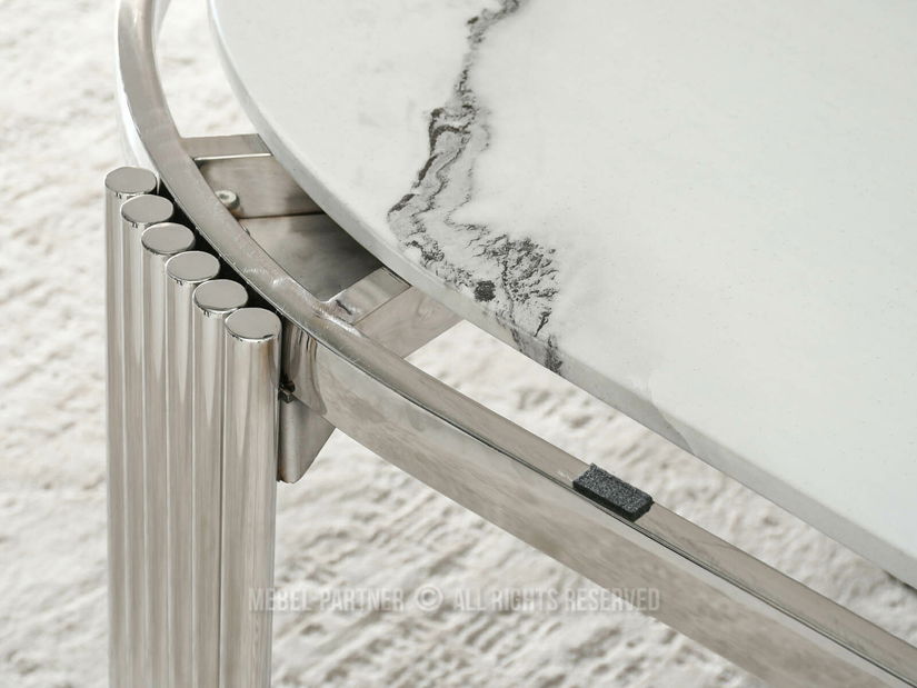 Jedálenský stôl Antiga (biely mramor + chrómová)