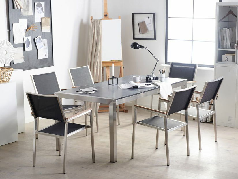 Kerti étkező szett Grosso (fekete) (fekete szék) (6 személy számára) (kő)