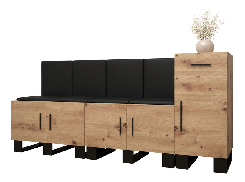 Set mobilier pentru hol Amanda 17 (Stejar artisan + piele ecologică Negru)