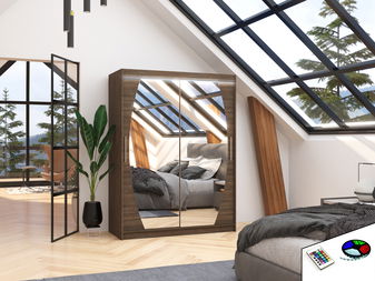 Ruhásszekrény Arow (choco) (LED világítással) (tükörrel)