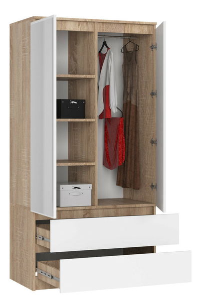 Šatníková skriňa Submarino (dub sonoma + biela) (so zrkadlom)