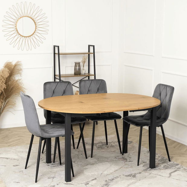 Rozkladací jedálenský stôl Klebanov (dub + čierna) (pre 4-6 osôb) *bazár