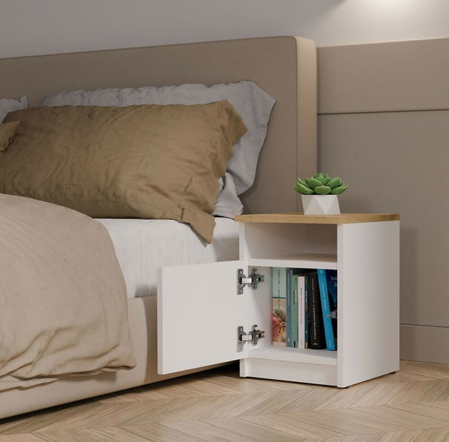 Noptieră Gustaban 2 (alb + stejar artisan)