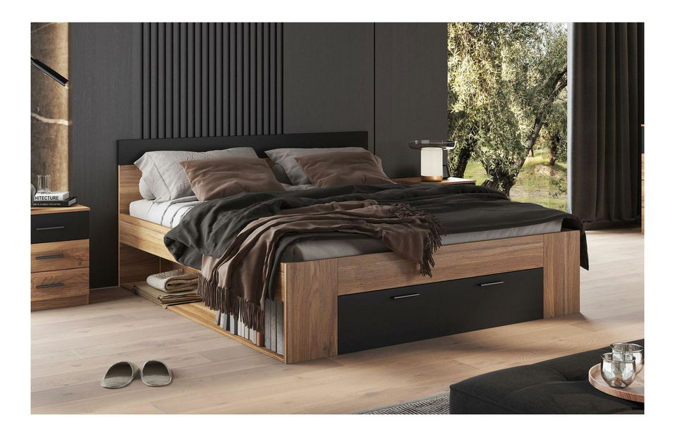 Manželská posteľ Gamma 180 (dub + čierna)