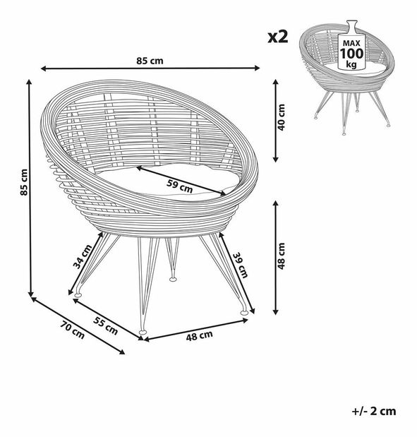Set 2 ks záhradných kresiel Marza (prírodná)