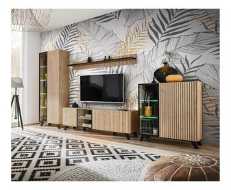 Obývacia stena Lyran (hikora jackson + čierna) (s LED osvetlením)