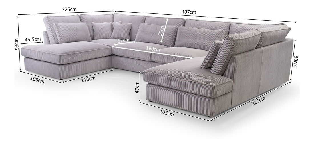 U alakú sarokkanapé Cabrio (szürke) (J)