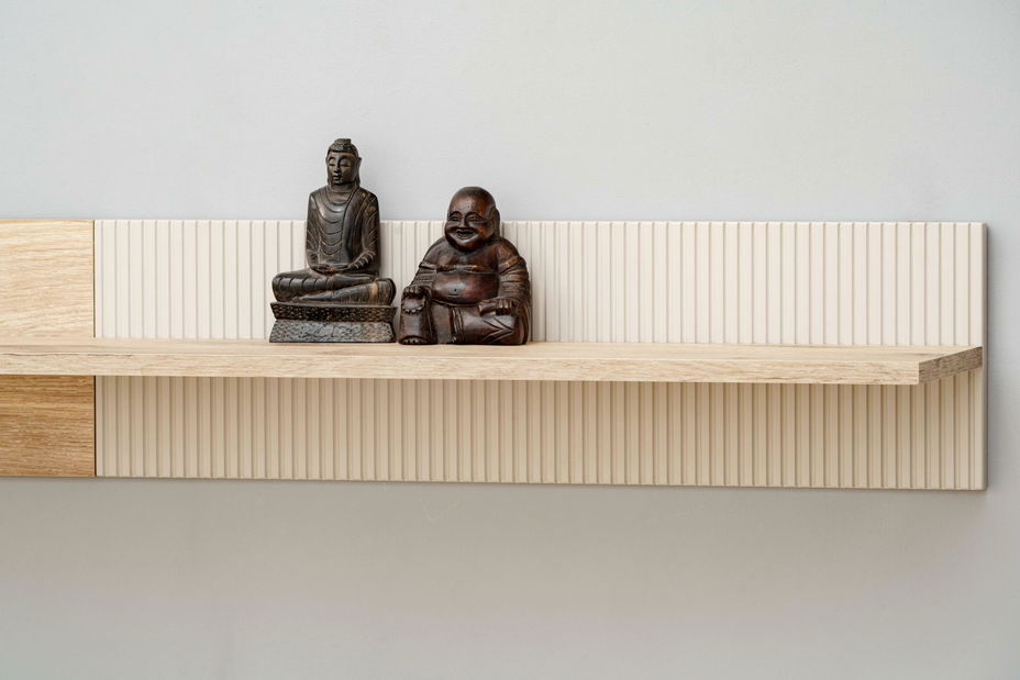 Obývacia stena Catalis K (dub vikingský + kašmír) (s osvetlením) (s biokrbom)